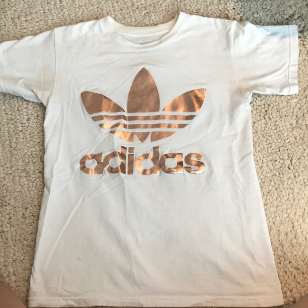 White Adidas T-shirt with Rose Gold